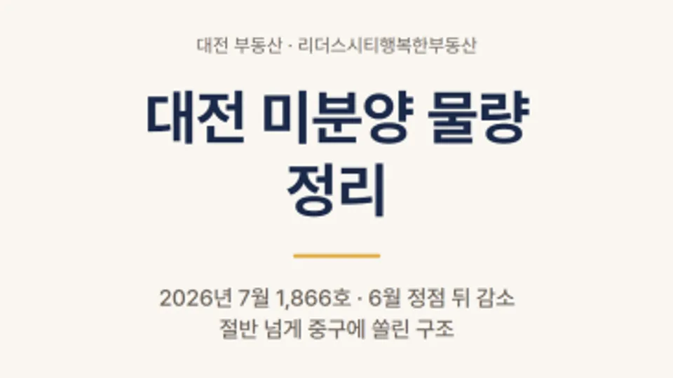 대전 미분양 물량 2026년 7월 1,866호|중구 쏠림이 핵심 블로그 글 썸네일