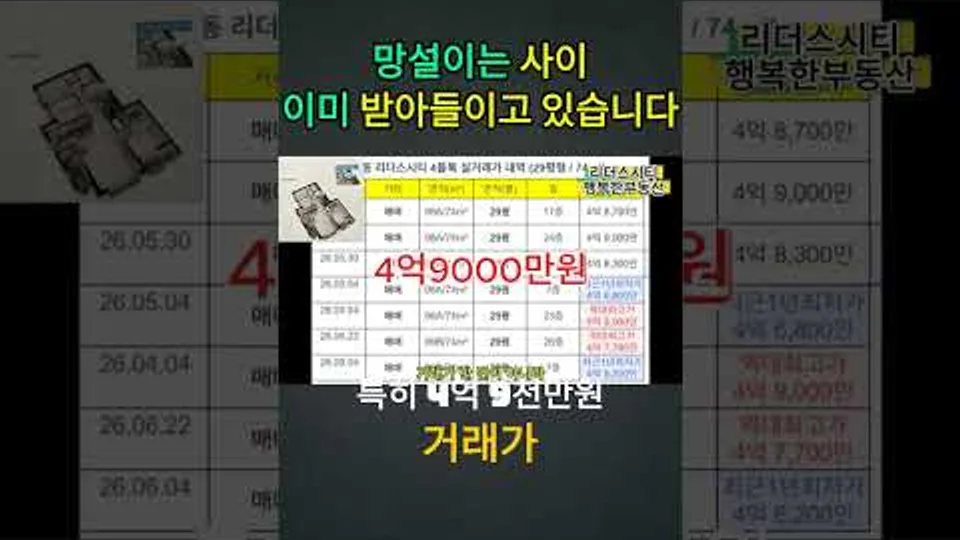 망설이는 사이이미 받아들이고 있습니다 #천동리더스시티 #천동부동산 #대전천동리더스시티 YouTube Shorts 썸네일